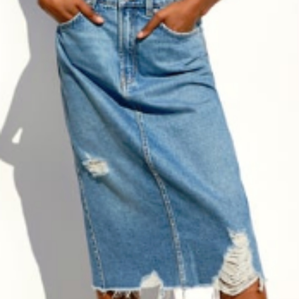 Zara Ripped Denim Midi Skirt